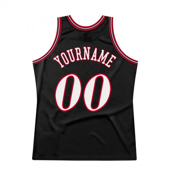 Custom Black White-Red Authentic Throwback Basketball Jersey