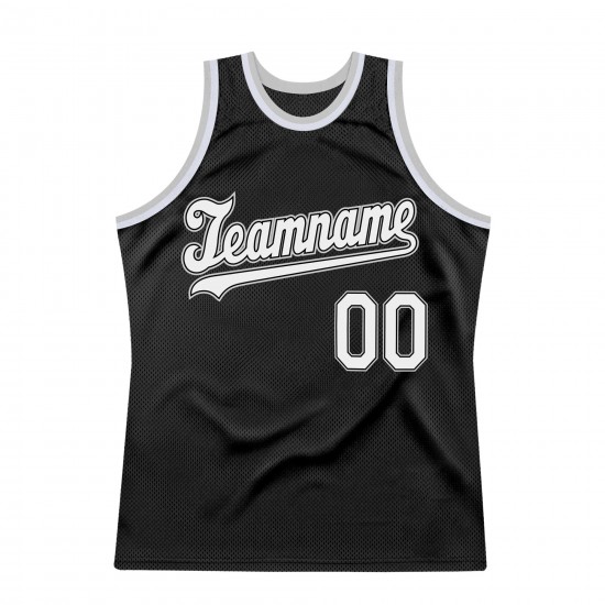 Custom Black White-Silver Gray Authentic Throwback Basketball Jersey