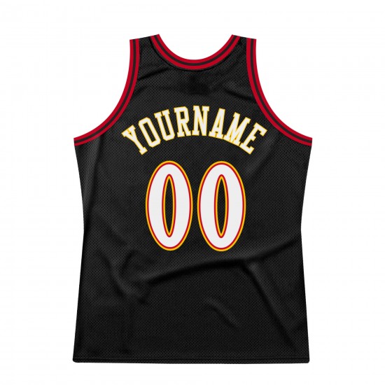 Custom Black White-Red Authentic Throwback Basketball Jersey