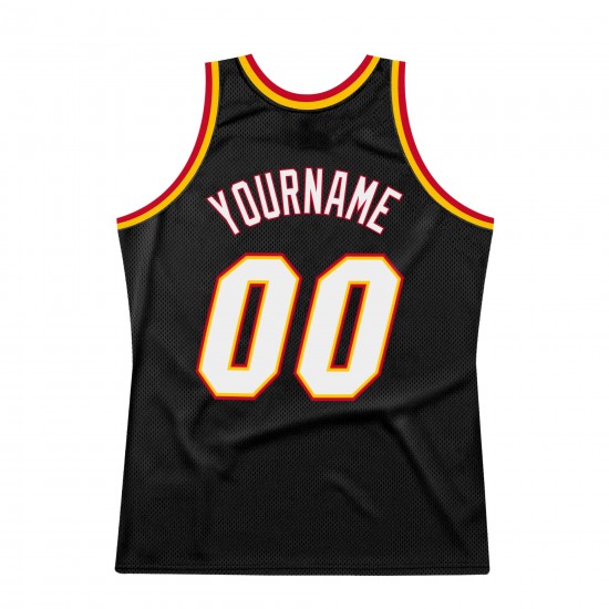 Custom Black White-Red Authentic Throwback Basketball Jersey