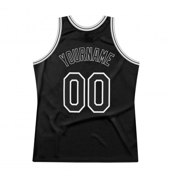 Custom Black Black-Silver Gray Authentic Throwback Basketball Jersey