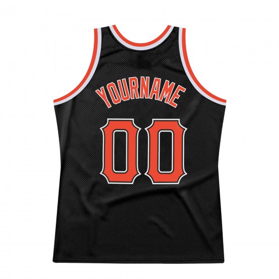 Custom Black Orange-White Authentic Throwback Basketball Jersey