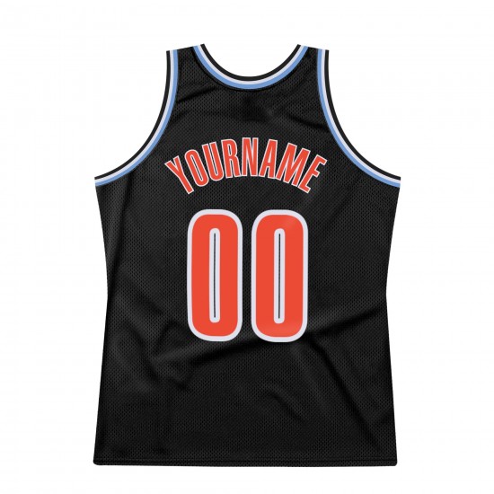 Custom Black Orange-Light Blue Authentic Throwback Basketball Jersey