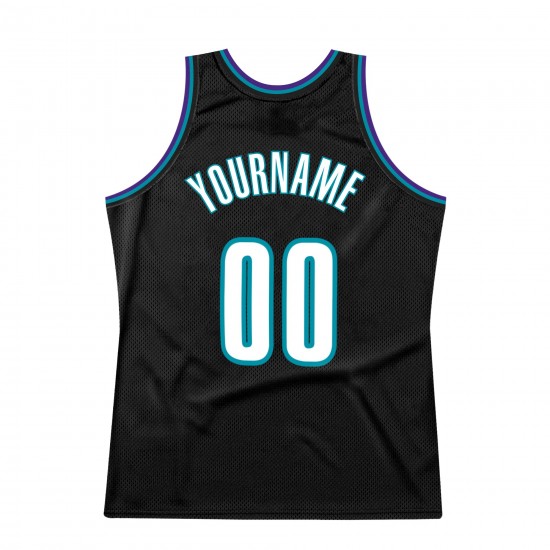 Custom Black White-Teal Authentic Throwback Basketball Jersey