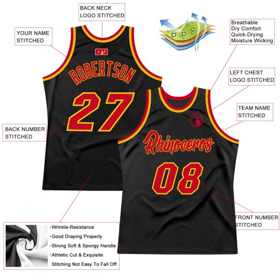 Custom Black Red-Gold Authentic Throwback Basketball Jersey