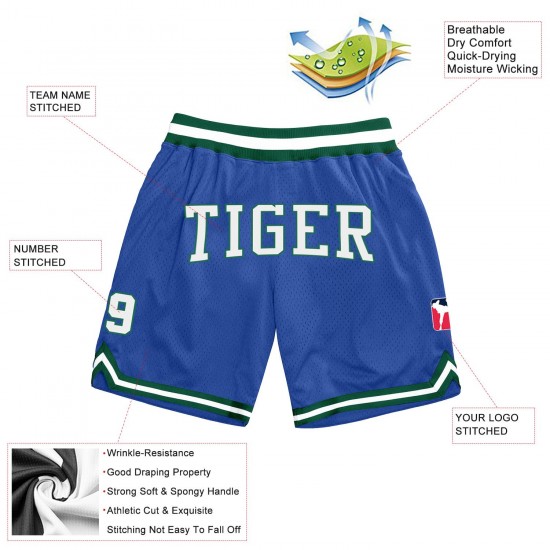 Custom Blue White-Kelly Green Authentic Throwback Basketball Shorts