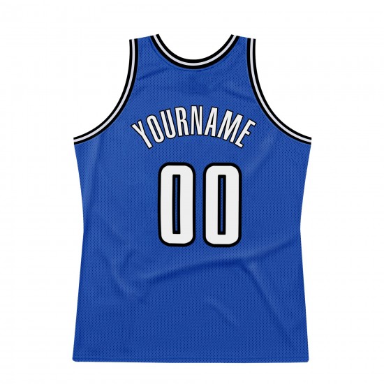 Custom Blue White-Black Authentic Throwback Basketball Jersey