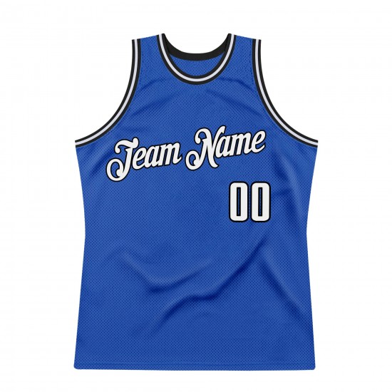 Custom Blue White-Black Authentic Throwback Basketball Jersey