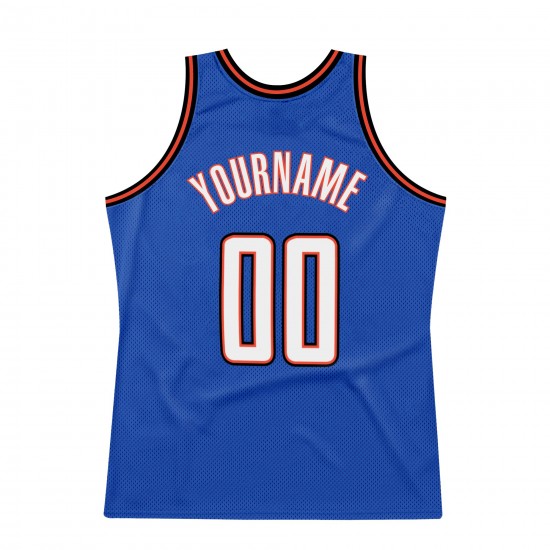 Custom Blue White-Orange Authentic Throwback Basketball Jersey