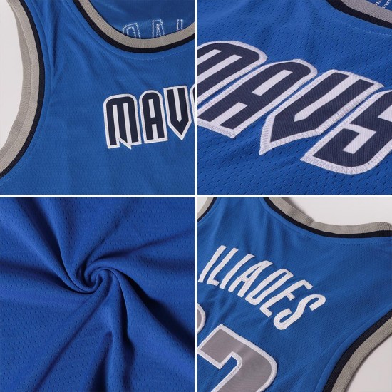 Custom Blue White-Red Authentic Throwback Basketball Jersey