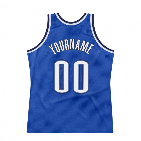 Custom Blue White-Navy Authentic Throwback Basketball Jersey