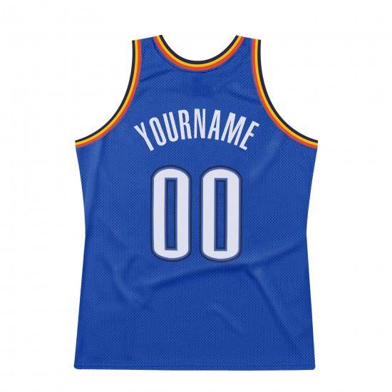 Custom Blue White-Navy Authentic Throwback Basketball Jersey