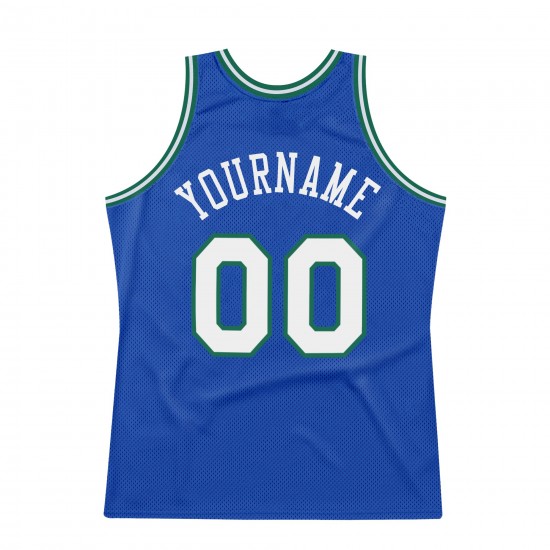 Custom Blue White-Kelly Green Authentic Throwback Basketball Jersey