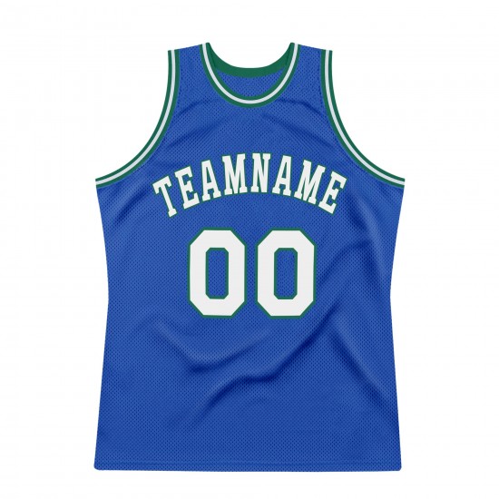 Custom Blue White-Kelly Green Authentic Throwback Basketball Jersey