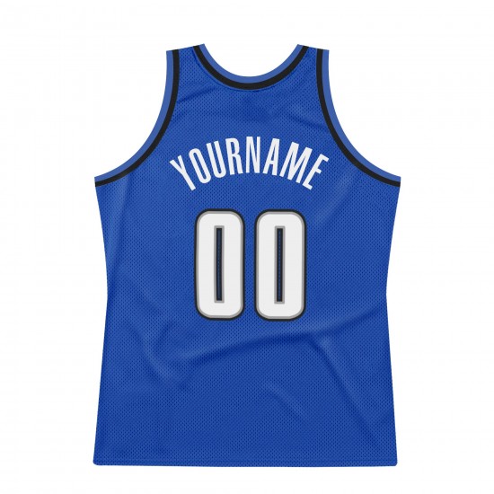 Custom Blue White-Black Authentic Throwback Basketball Jersey