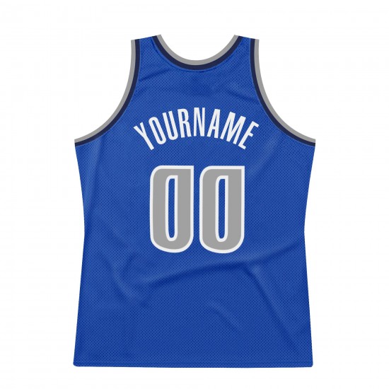 Custom Blue Silver Gray-Navy Authentic Throwback Basketball Jersey