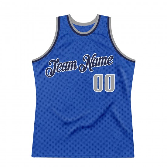 Custom Blue Silver Gray-Navy Authentic Throwback Basketball Jersey