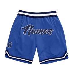 Custom Blue Navy-White Authentic Throwback Basketball Shorts