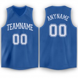 Custom Blue White V-Neck Basketball Jersey