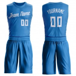 Custom Blue White Round Neck Suit Basketball Jersey