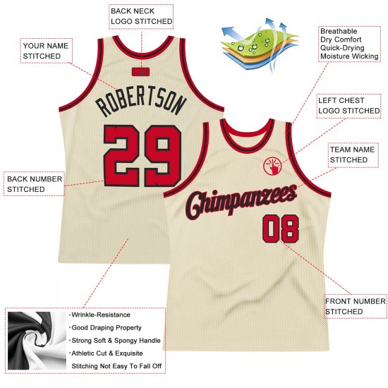 Custom Cream Red-Black Authentic Throwback Basketball Jersey