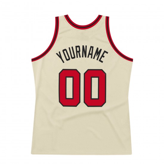 Custom Cream Red-Black Authentic Throwback Basketball Jersey