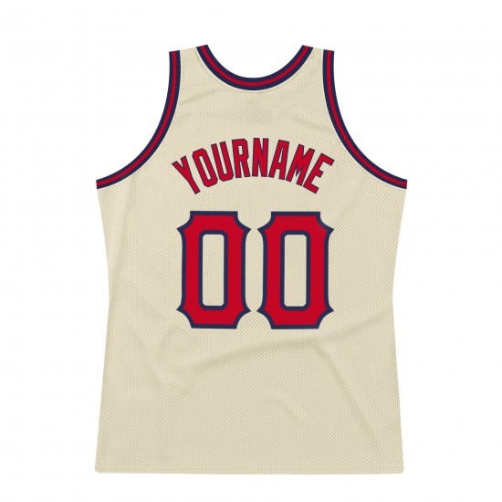 Custom Cream Red-Navy Authentic Throwback Basketball Jersey