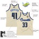 Custom Cream Black-Blue Authentic Throwback Basketball Jersey