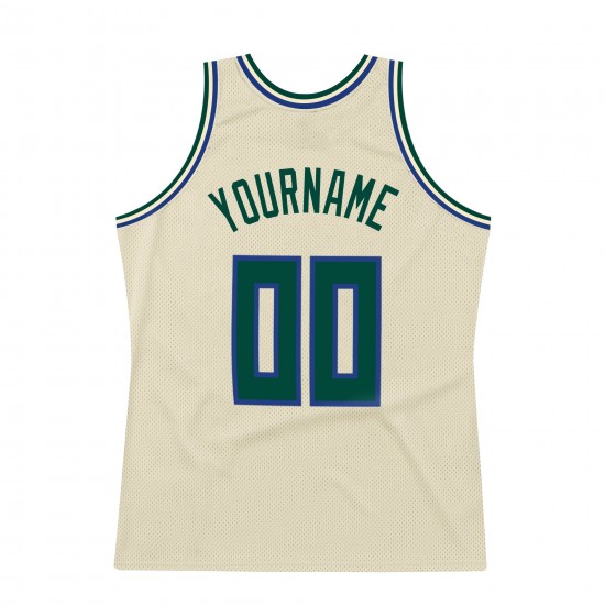 Custom Cream Hunter Green-Royal Authentic Throwback Basketball Jersey