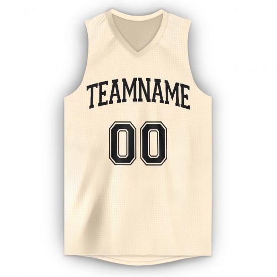 Custom Cream Black V-Neck Basketball Jersey