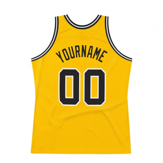 Custom Gold Black-White Authentic Throwback Basketball Jersey