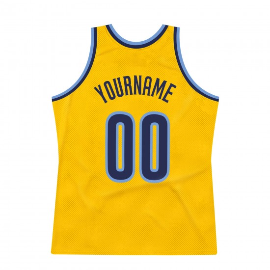 Custom Gold Navy-Light Blue Authentic Throwback Basketball Jersey