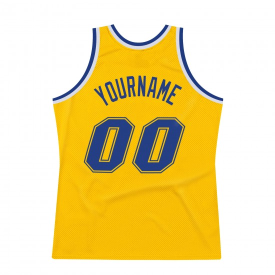 Custom Gold Royal-White Authentic Throwback Basketball Jersey