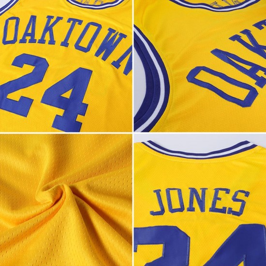 Custom Gold Black-White Authentic Throwback Basketball Jersey