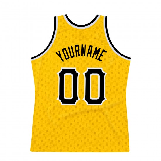 Custom Gold Black-White Authentic Throwback Basketball Jersey