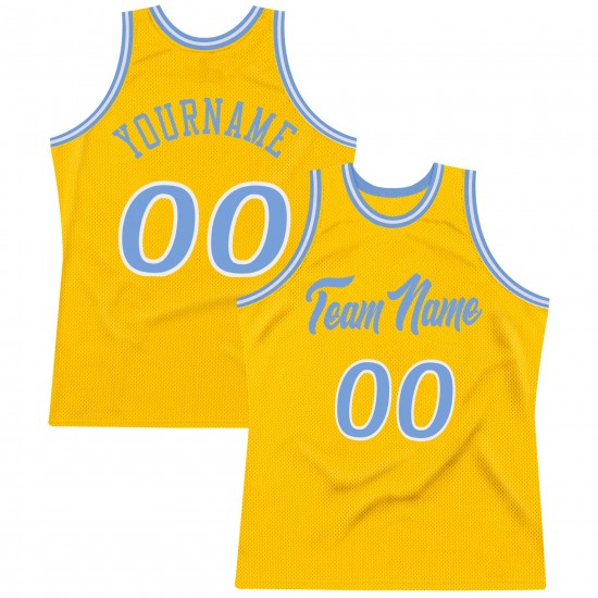 Custom Gold Light Blue-White Authentic Throwback Basketball Jersey