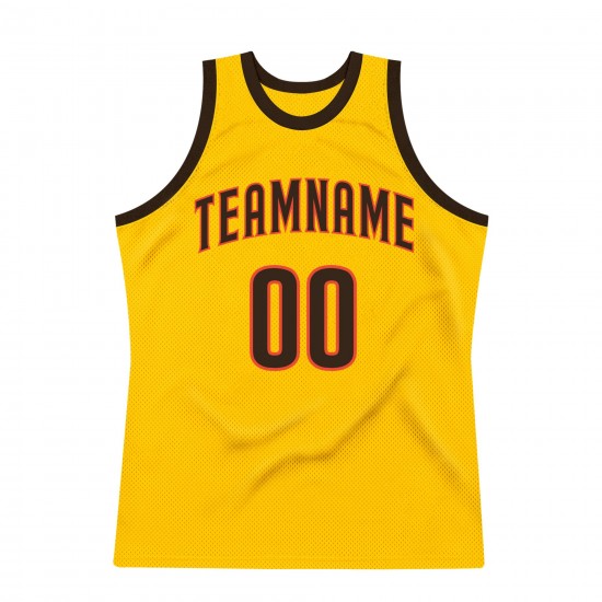 Custom Gold Brown-Orange Authentic Throwback Basketball Jersey