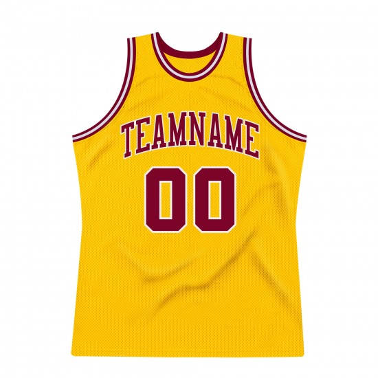 Custom Gold Maroon-White Authentic Throwback Basketball Jersey