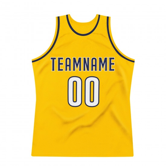 Custom Gold White-Navy Authentic Throwback Basketball Jersey