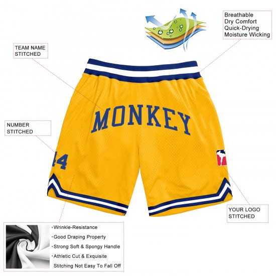 Custom Gold Royal-White Authentic Throwback Basketball Shorts