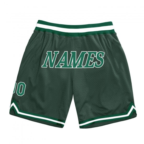 Custom Hunter Green Kelly Green-White Authentic Throwback Basketball Shorts