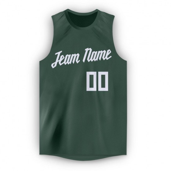 Custom Hunter Green White Round Neck Basketball Jersey