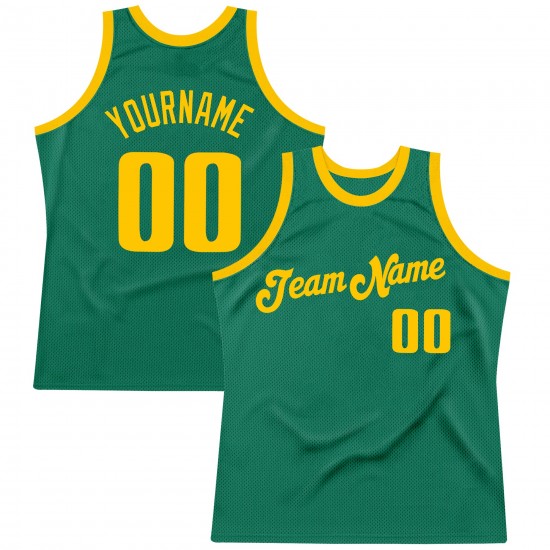 Custom Kelly Green Gold Authentic Throwback Basketball Jersey