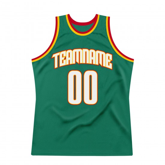 Custom Kelly Green White-Gold Authentic Throwback Basketball Jersey