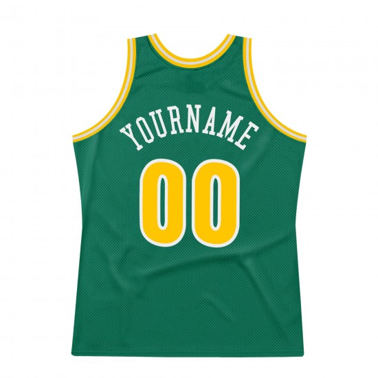 Custom Kelly Green Gold-White Authentic Throwback Basketball Jersey