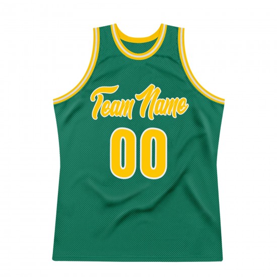 Custom Kelly Green Gold-White Authentic Throwback Basketball Jersey