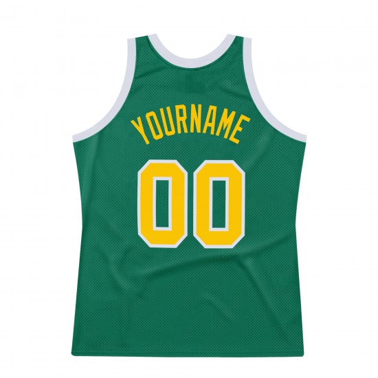 Custom Kelly Green Gold-White Authentic Throwback Basketball Jersey