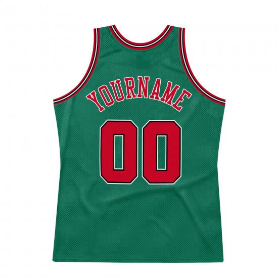 Custom Kelly Green Red-Black Authentic Throwback Basketball Jersey