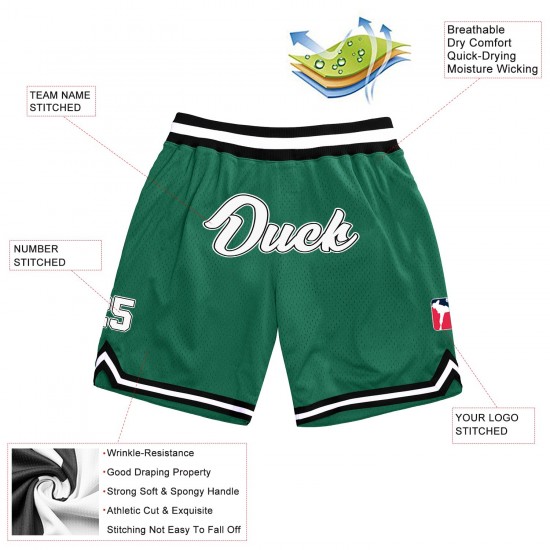 Custom Kelly Green White-Black Authentic Throwback Basketball Shorts