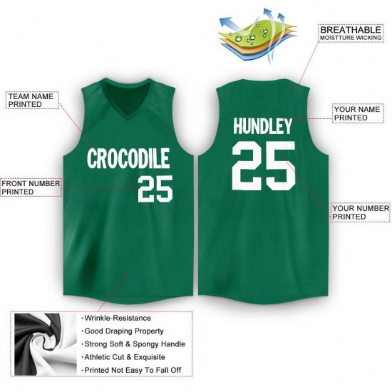 Custom Kelly Green White V-Neck Basketball Jersey